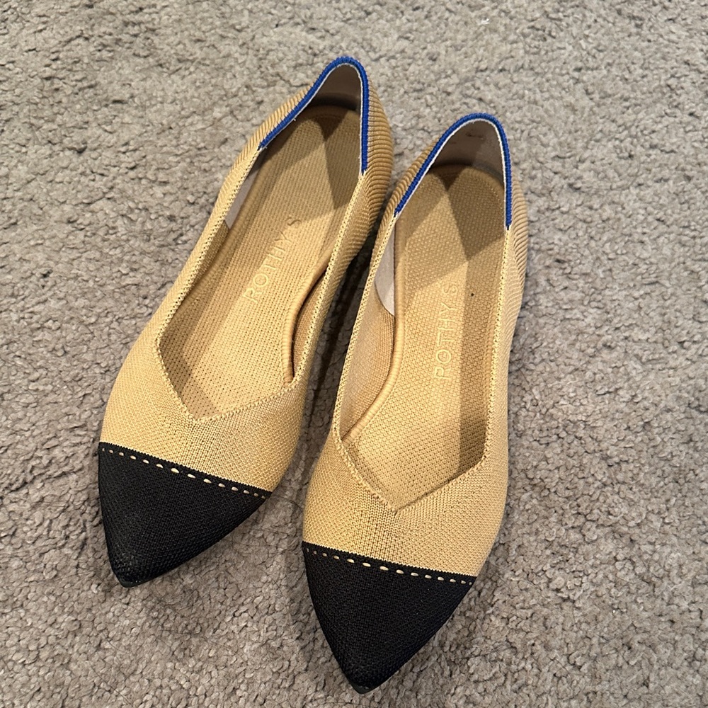 Rothy's Beige and Black Pointed Flats